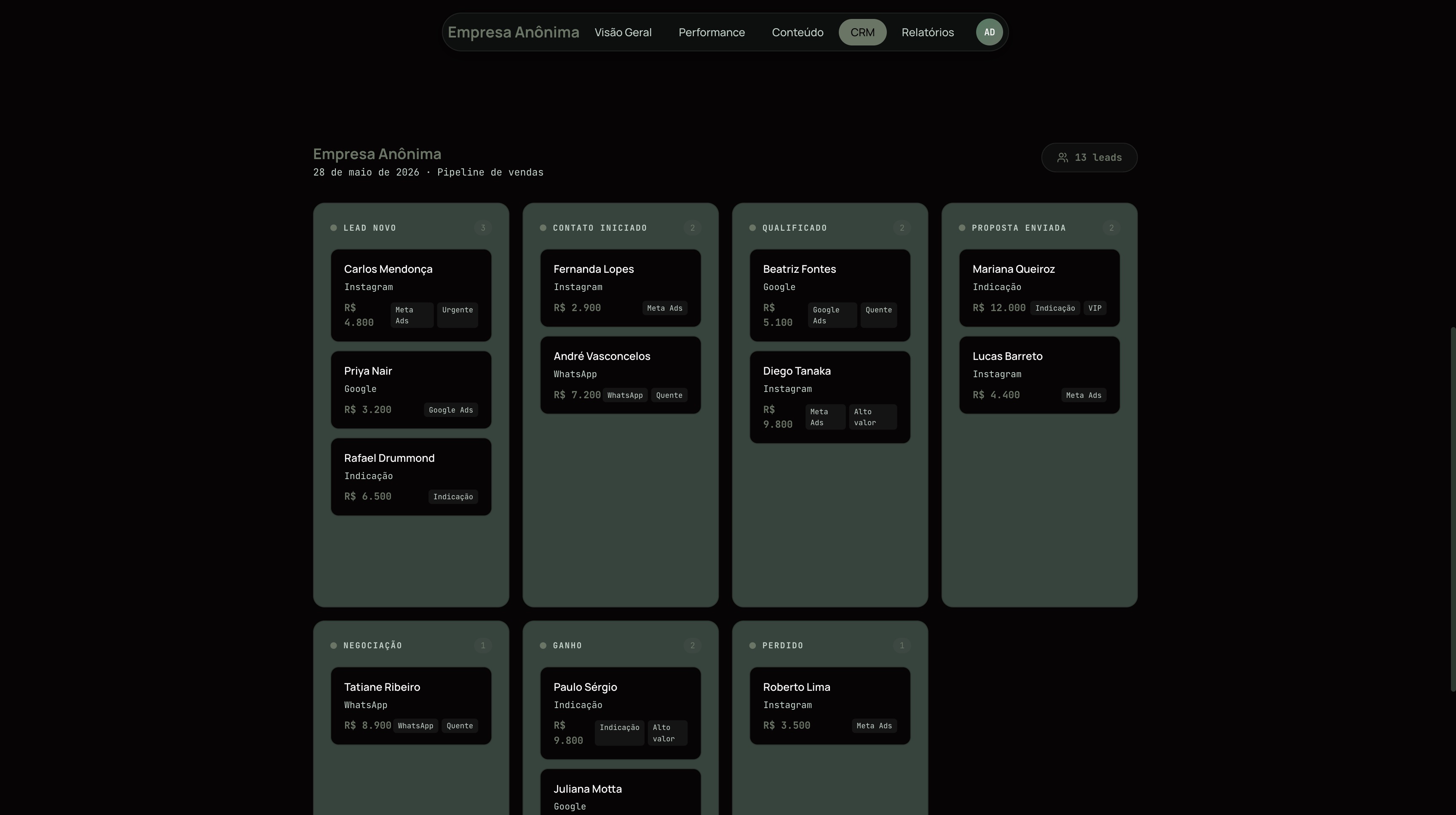 Adash: módulo CRM em kanban integrado ao funil de vendas